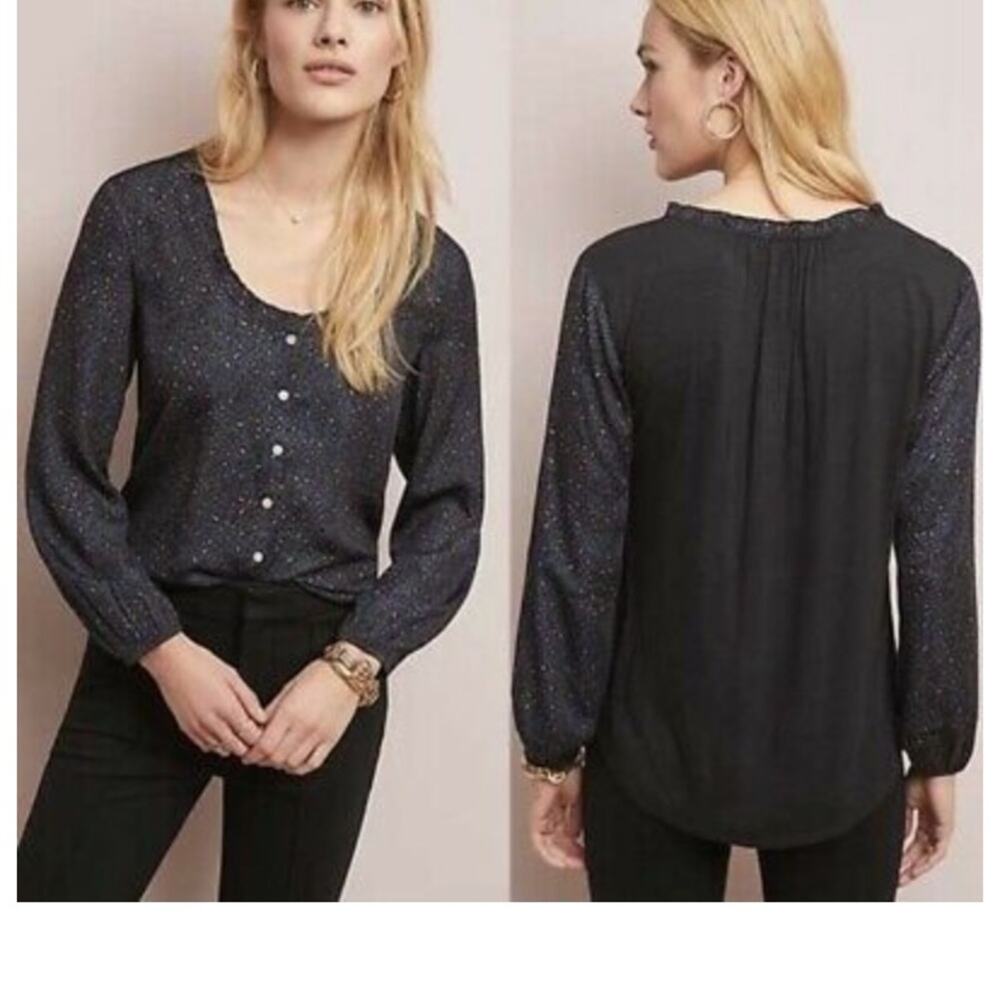 Anthropologie Dolan Women Navy/Pink Cheetah Print Top Size M